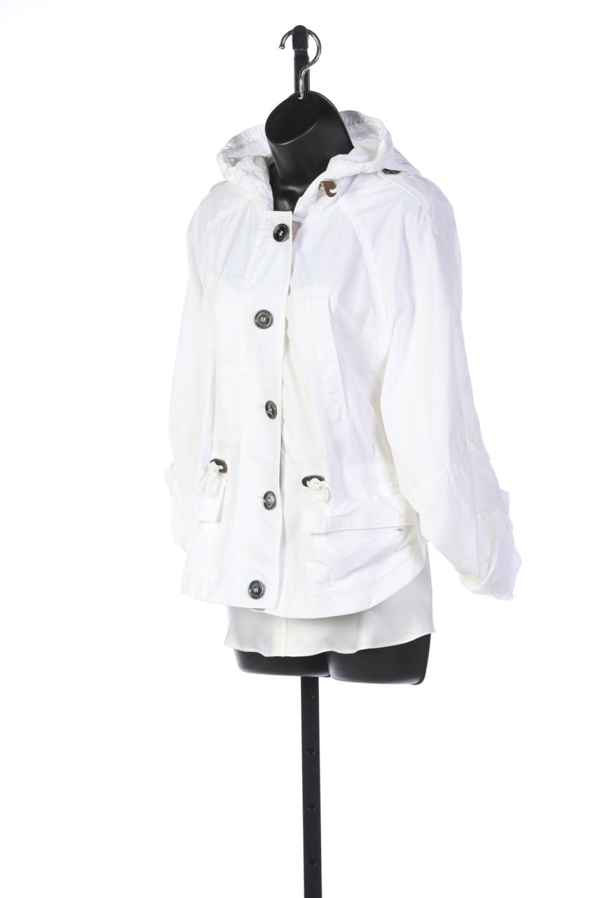 Burberry Brit Short White Rain Coat with Draw String Waist