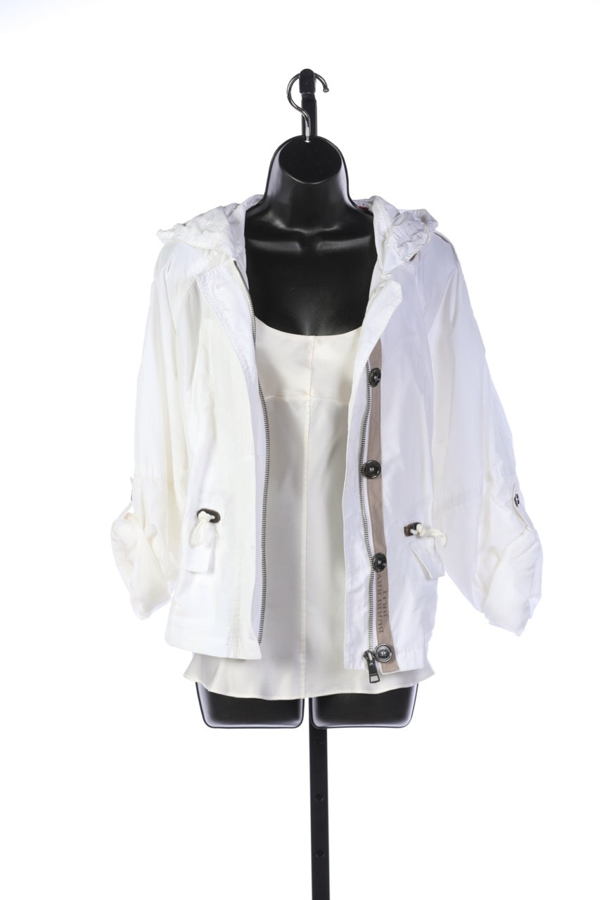 Burberry Brit Short White Rain Coat with Draw String Waist