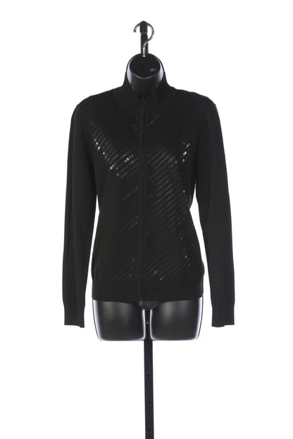 St John Black Sequin Detail Full Zip Sweater Jacket