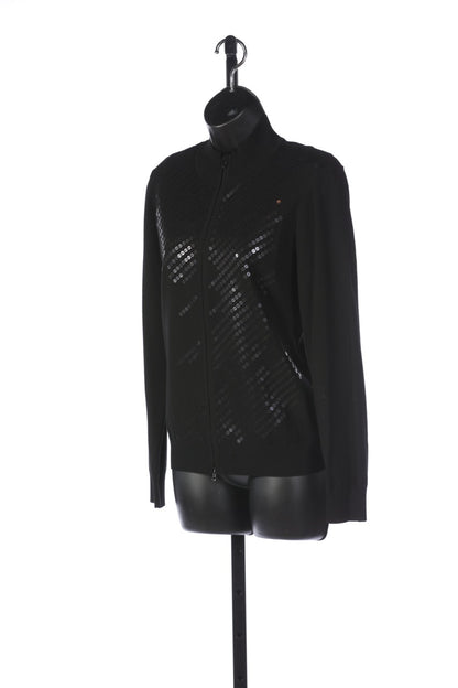 St John Black Sequin Detail Full Zip Sweater Jacket