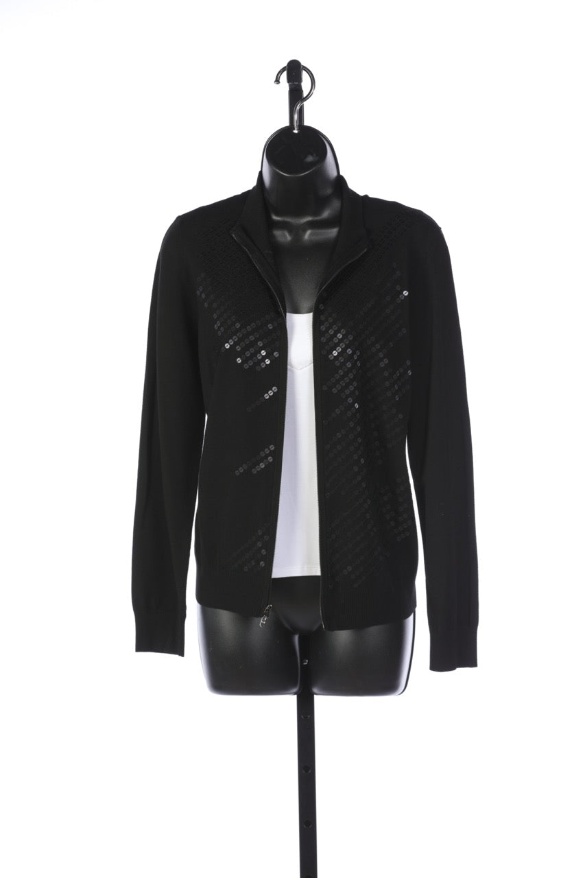 St John Black Sequin Detail Full Zip Sweater Jacket