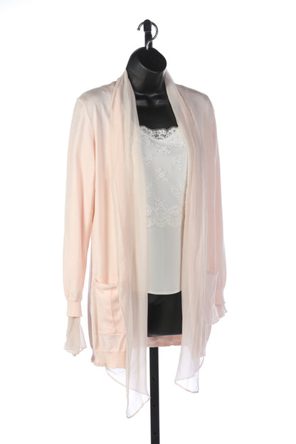 Brunello Cucinelli Light Pink Cotton Open-Faced Cardigan Sweater with Silk/Cotton Lining