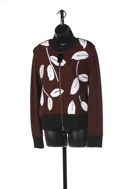 Marni Brown with White Sequin Leaves Zip Up Bomber Jacket