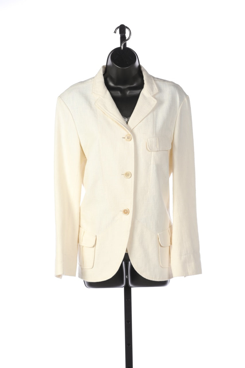 Jil Sander Cream Linen Collared Button Up Jacket w Pockets