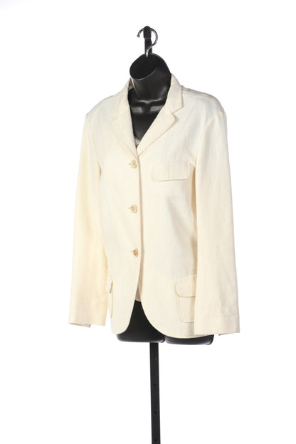 Jil Sander Cream Linen Collared Button Up Jacket w Pockets