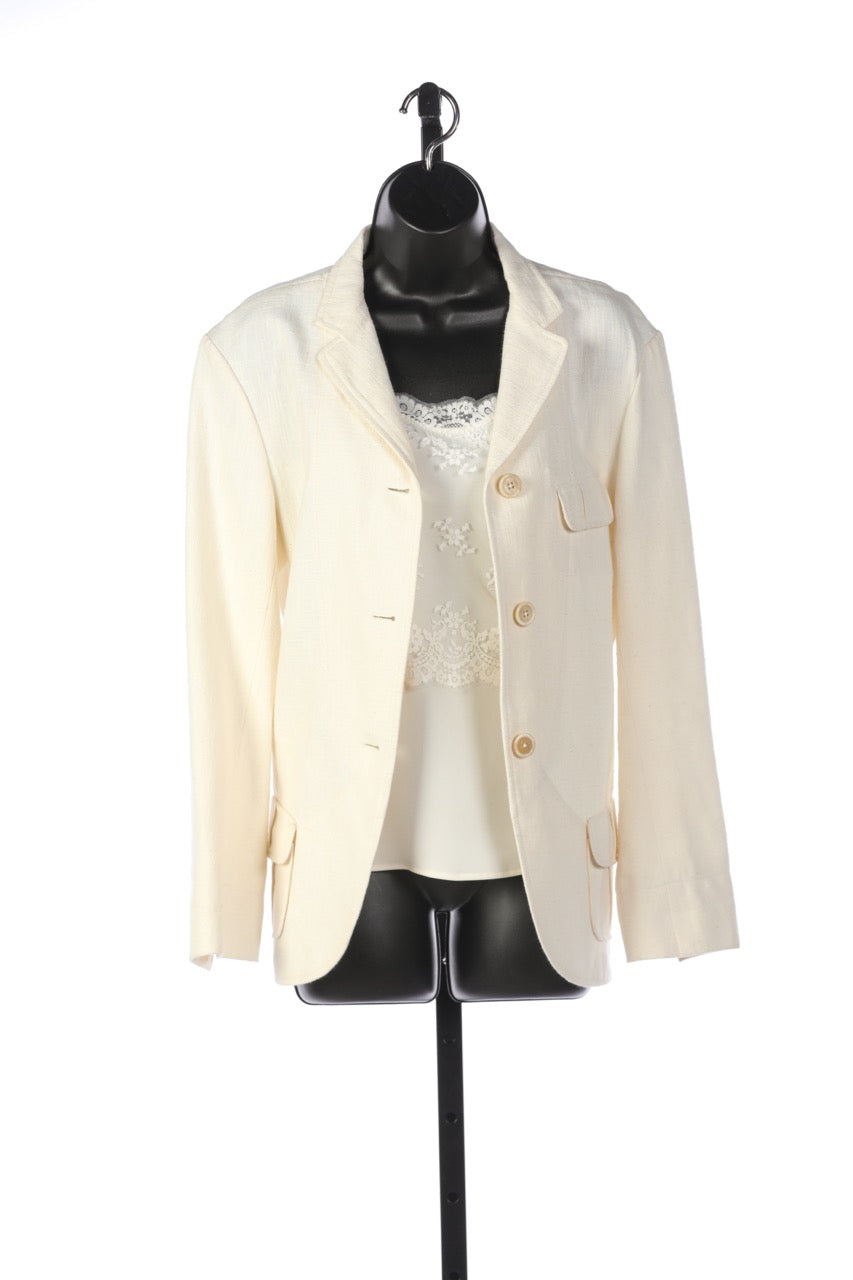 Jil Sander Cream Linen Collared Button Up Jacket w Pockets