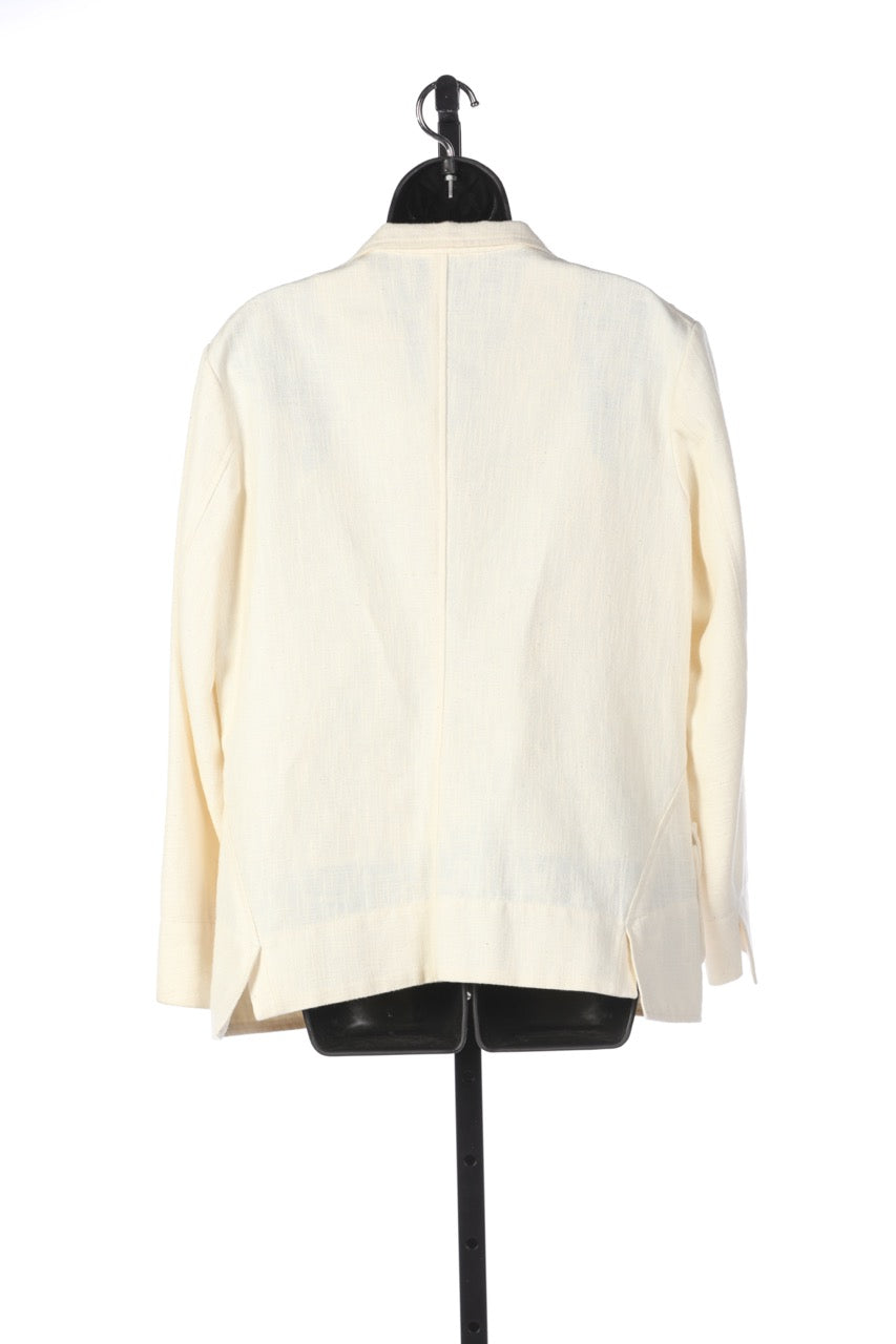 Jil Sander Cream Linen Collared Button Up Jacket w Pockets