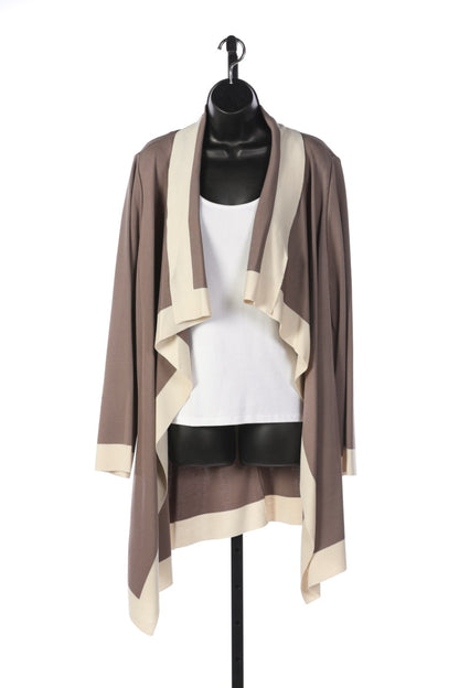 St John Taupe & Cream Colorblock Open Front Sweater