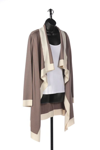 St John Taupe & Cream Colorblock Open Front Sweater