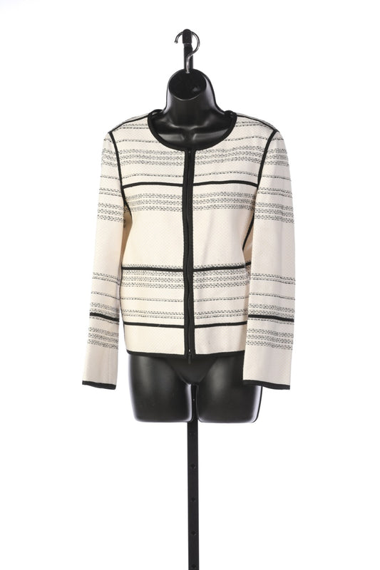 Lafayette 148 Black & White Woven Striped Zip Up Jacket