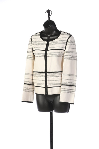 Lafayette 148 Black & White Woven Striped Zip Up Jacket