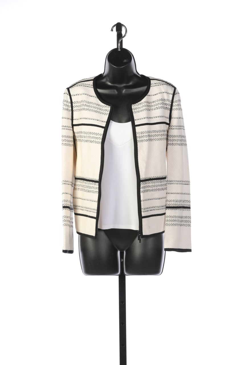 Lafayette 148 Black & White Woven Striped Zip Up Jacket