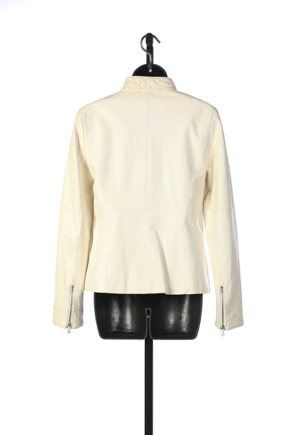 Worth White Cream Leather Zip-Up Double Breasted Jacket