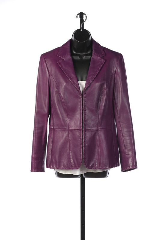 Escada Bright Purple Leather Blazer with Woven Detail