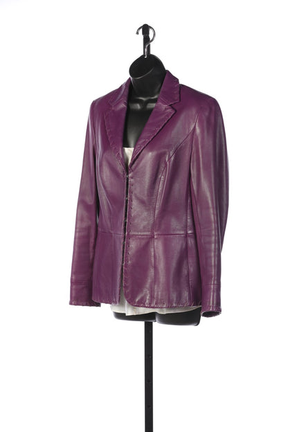 Escada Bright Purple Leather Blazer with Woven Detail