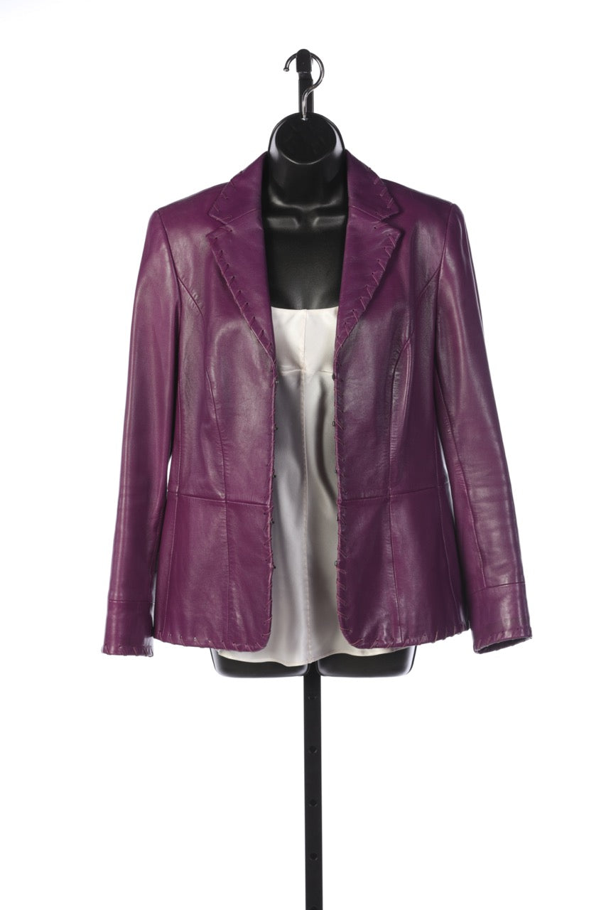 Escada Bright Purple Leather Blazer with Woven Detail