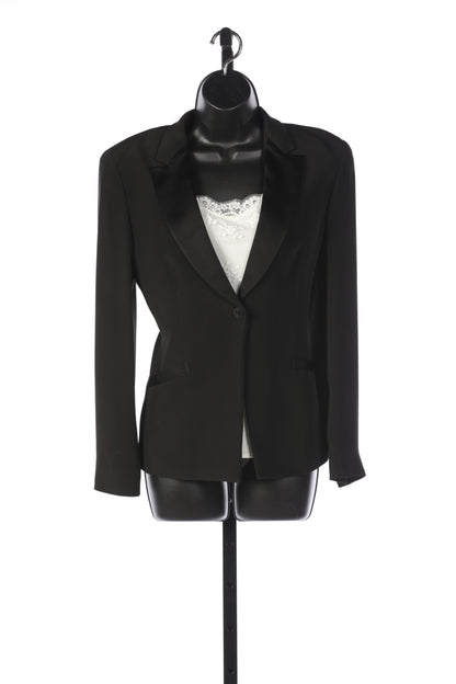 Armani Collezioni Black Single Button Blazer with Silk Lapel