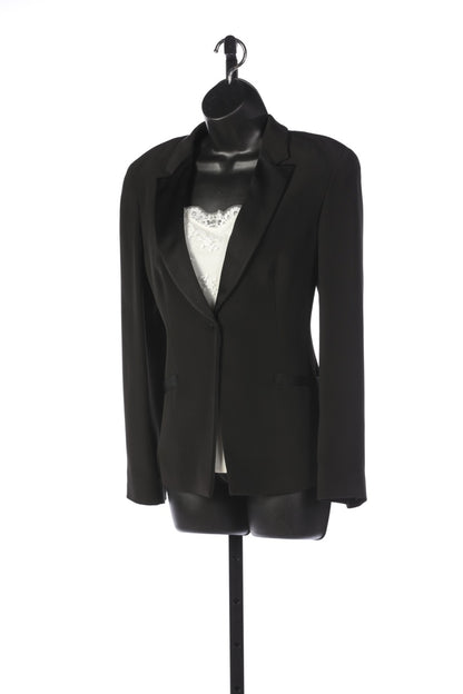 Armani Collezioni Black Single Button Blazer with Silk Lapel