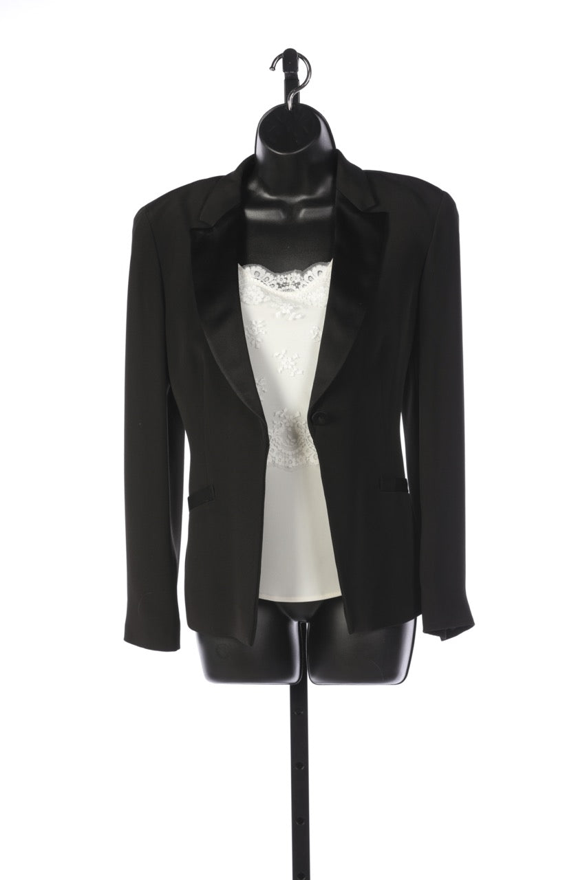 Armani Collezioni Black Single Button Blazer with Silk Lapel