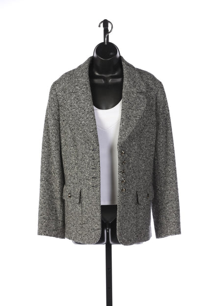 Escada Black & White Tweed Silver Button Up Blazer with 2 Front Pockets