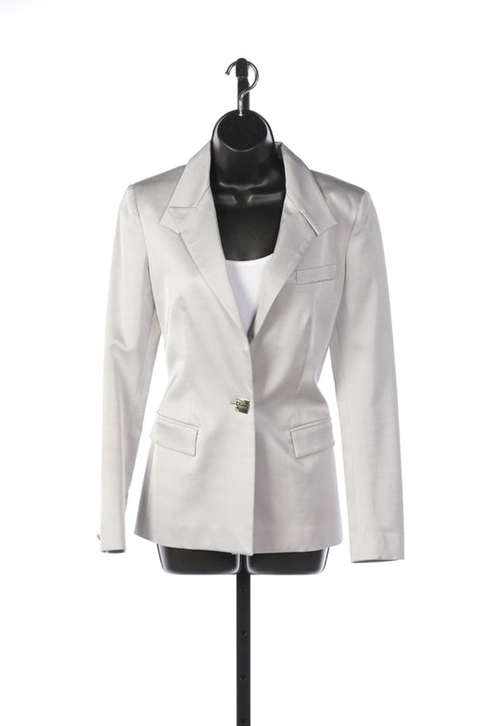 Gianni Versace Silver Silk Blazer with Single Square Silver Logo Button