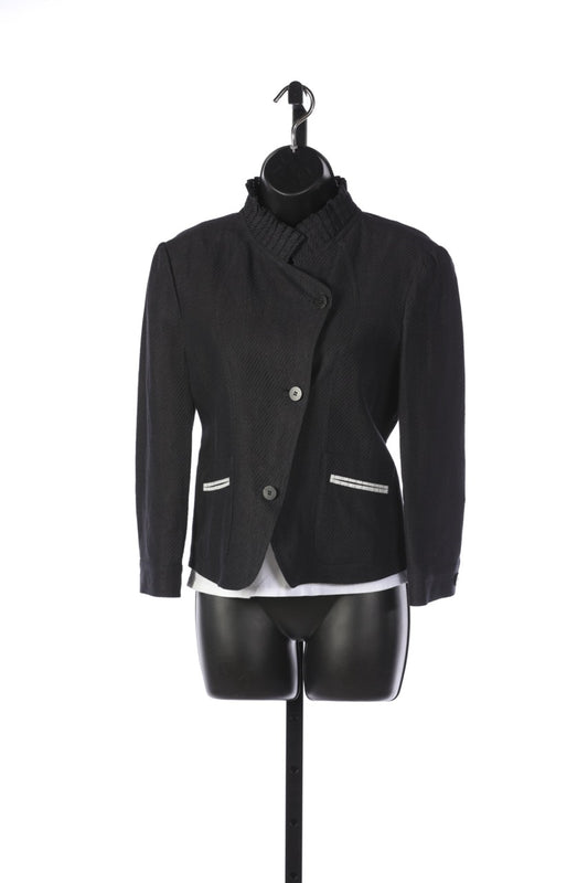 Armani Collezioni Navy & Grey Wool Cropped Jacket with Pleated Collar