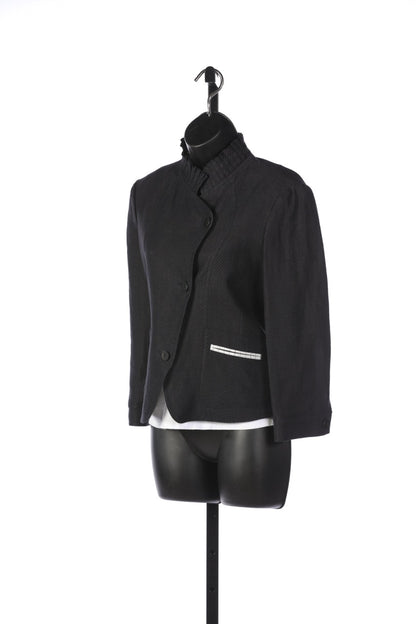 Armani Collezioni Navy & Grey Wool Cropped Jacket with Pleated Collar