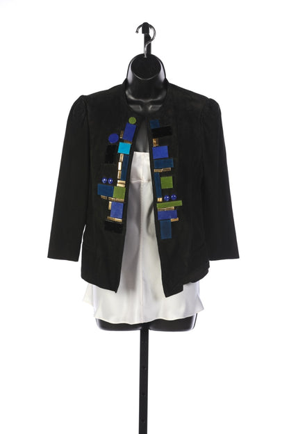 Roberto Cavalli Black Suede Multi Crystal Open Face Jacket