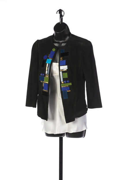 Roberto Cavalli Black Suede Multi Crystal Open Face Jacket