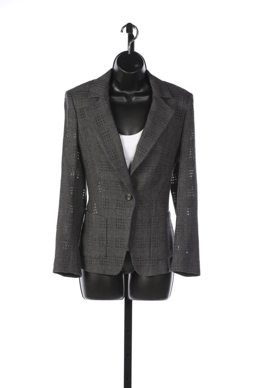 Escada Dark Grey Wool Single Button Blazer with Small Square Cutouts