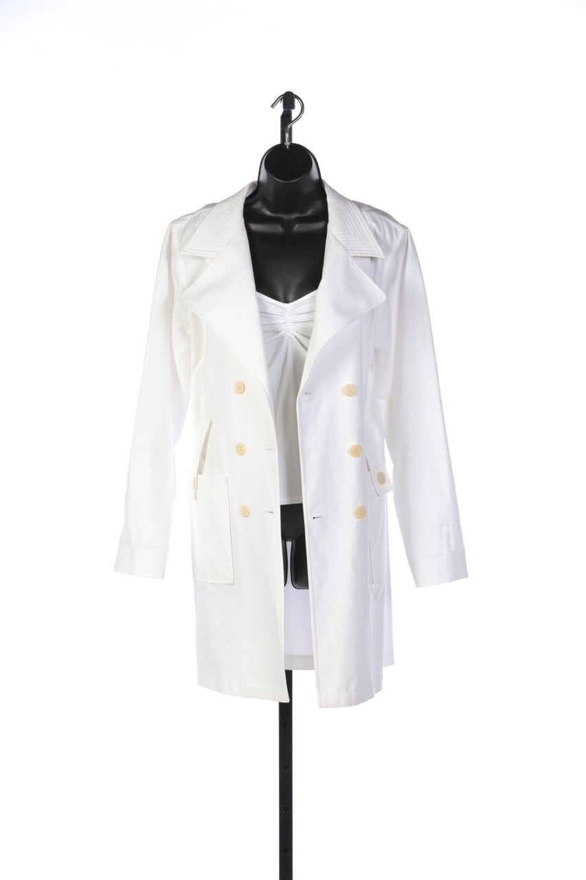 Armani Collezioni White Double Breasted Button Down Trench Coat w/ Belt