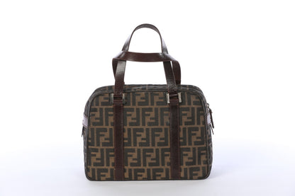 Vintage Fendi Zucca FF Logo Print Top Handle Boston Bag