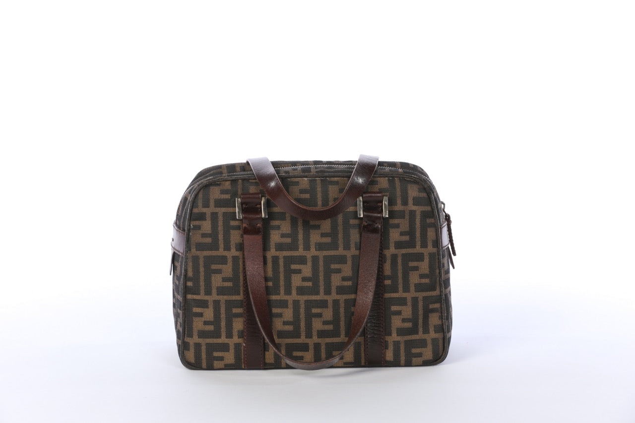 Vintage Fendi Zucca FF Logo Print Top Handle Boston Bag