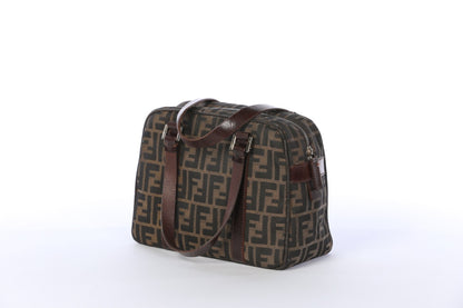 Vintage Fendi Zucca FF Logo Print Top Handle Boston Bag