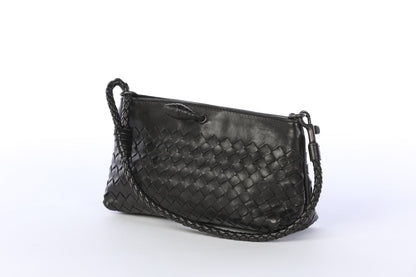 Bottega Veneta Black Woven Leather Mini Handle Bag with Magnetic Frame Closure