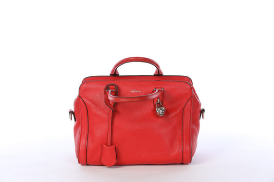 Alexander McQueen Leather Red Medium Padlock Satchel Bag with Skull Lock & Keys