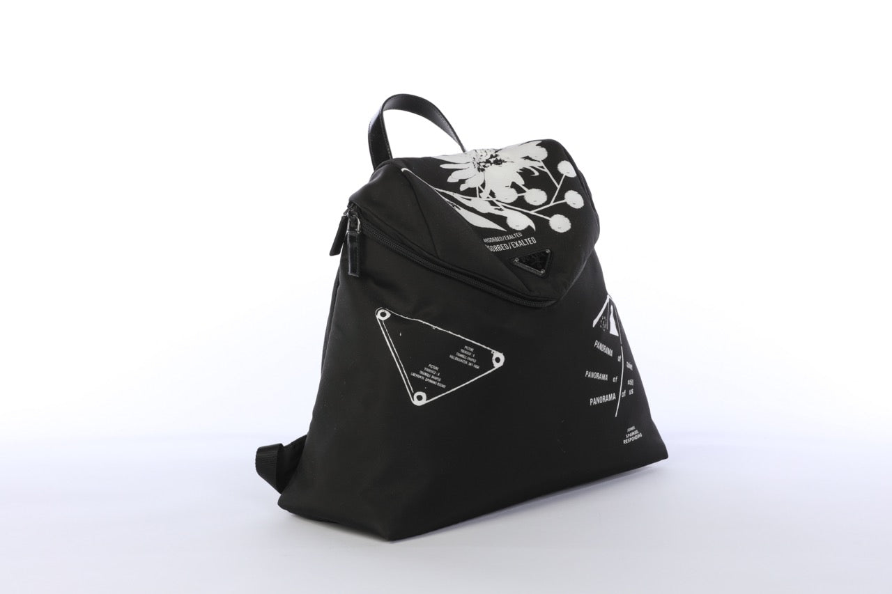 Prada Nylon Black Signaux Printed Nylon Backpack