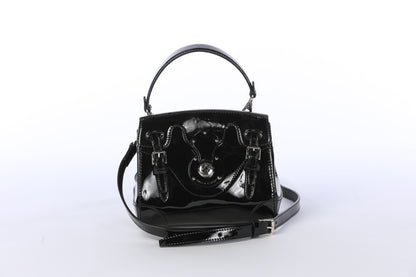 HAS DUSTBAG - Ralph Lauren Black Patent Leather "Ricky" Mini Handle Bag with Lock Closure & Dustbag & Strap