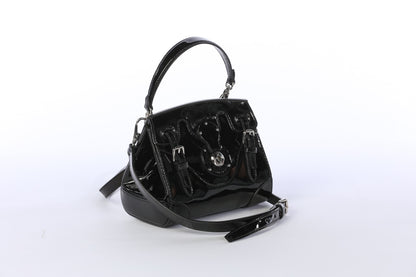 HAS DUSTBAG - Ralph Lauren Black Patent Leather "Ricky" Mini Handle Bag with Lock Closure & Dustbag & Strap