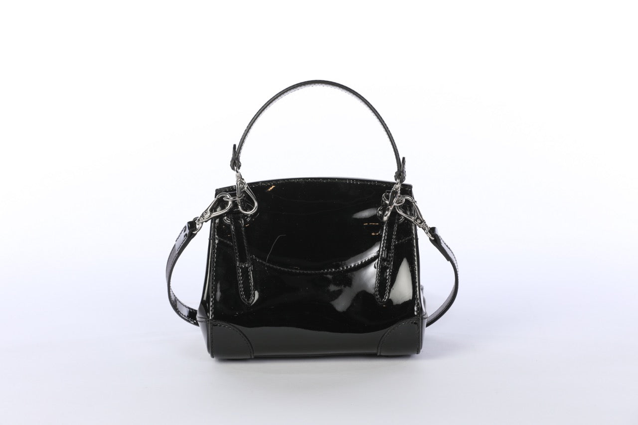 HAS DUSTBAG - Ralph Lauren Black Patent Leather "Ricky" Mini Handle Bag with Lock Closure & Dustbag & Strap