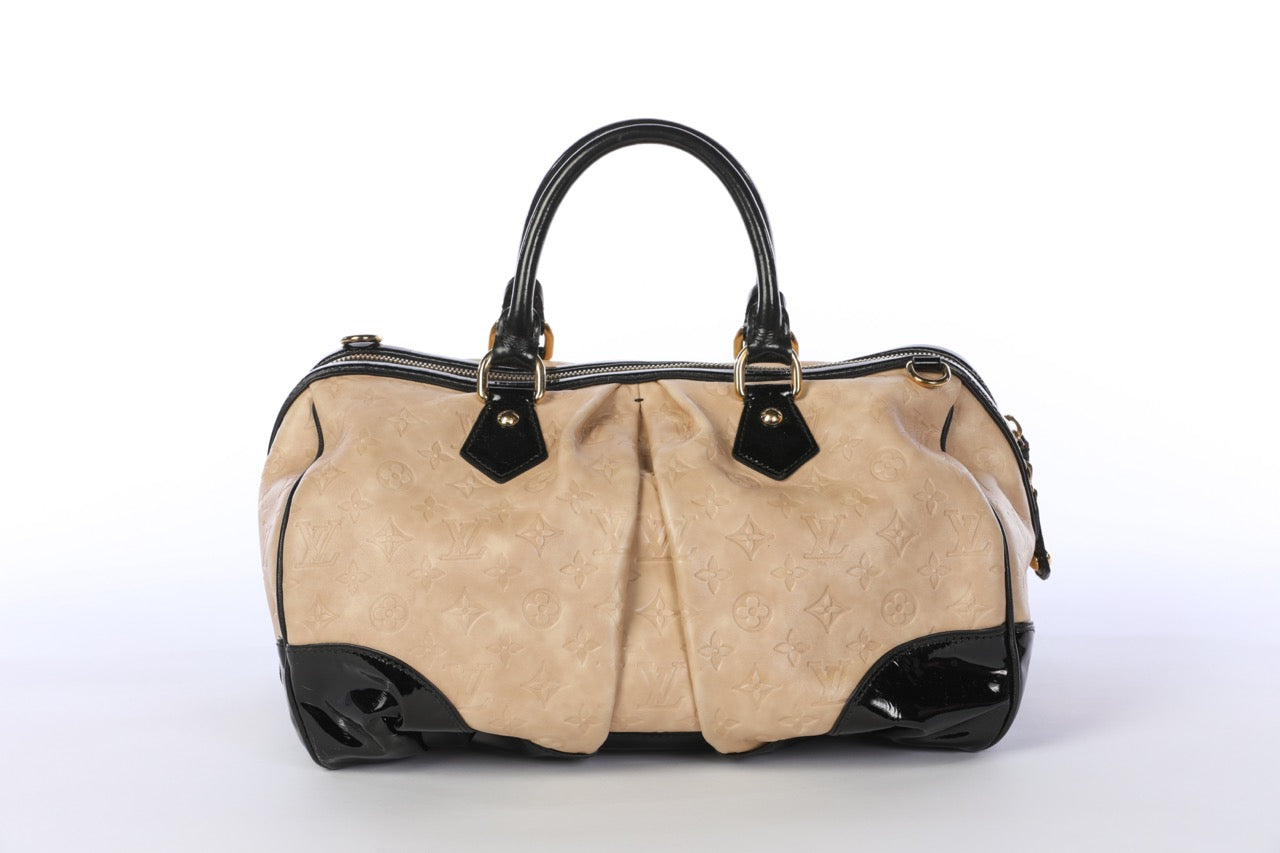 Louis Vuitton Cream & Black Embossed Monogram "Stephen" Bowling Bag