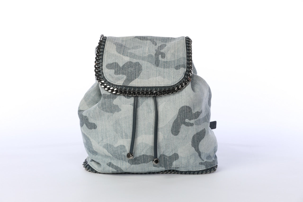 Stella McCartney Denim Blue Camo "Falabella" Flap/String Backpack