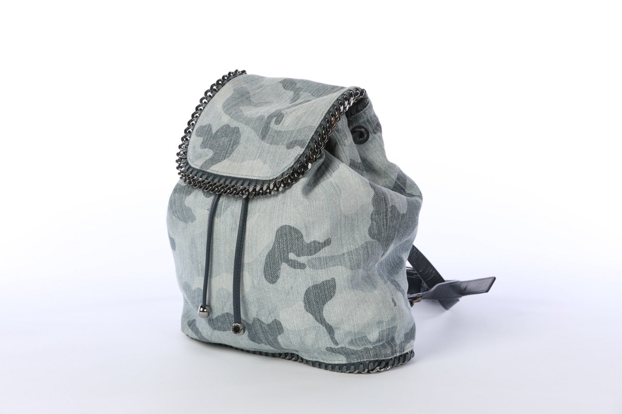 Stella McCartney Denim Blue Camo "Falabella" Flap/String Backpack