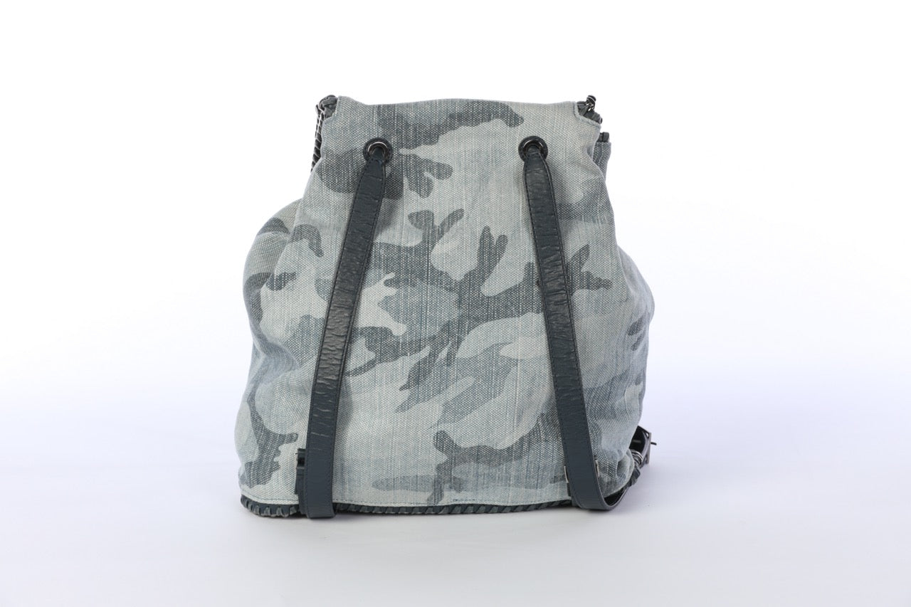 Stella McCartney Denim Blue Camo "Falabella" Flap/String Backpack