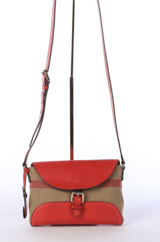 HAS DUSTBAG - Burberry Cadmium Red Canvas Check Small Henham Crossbody Bag