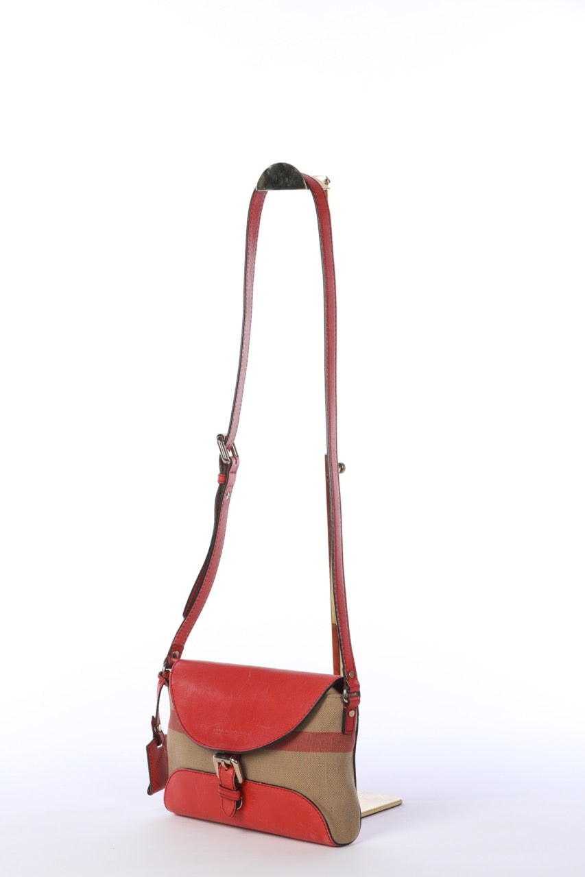 HAS DUSTBAG - Burberry Cadmium Red Canvas Check Small Henham Crossbody Bag