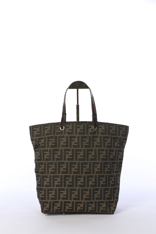 Vintage Fendi Zucca FF Logo Print Brown Top Handle Tote