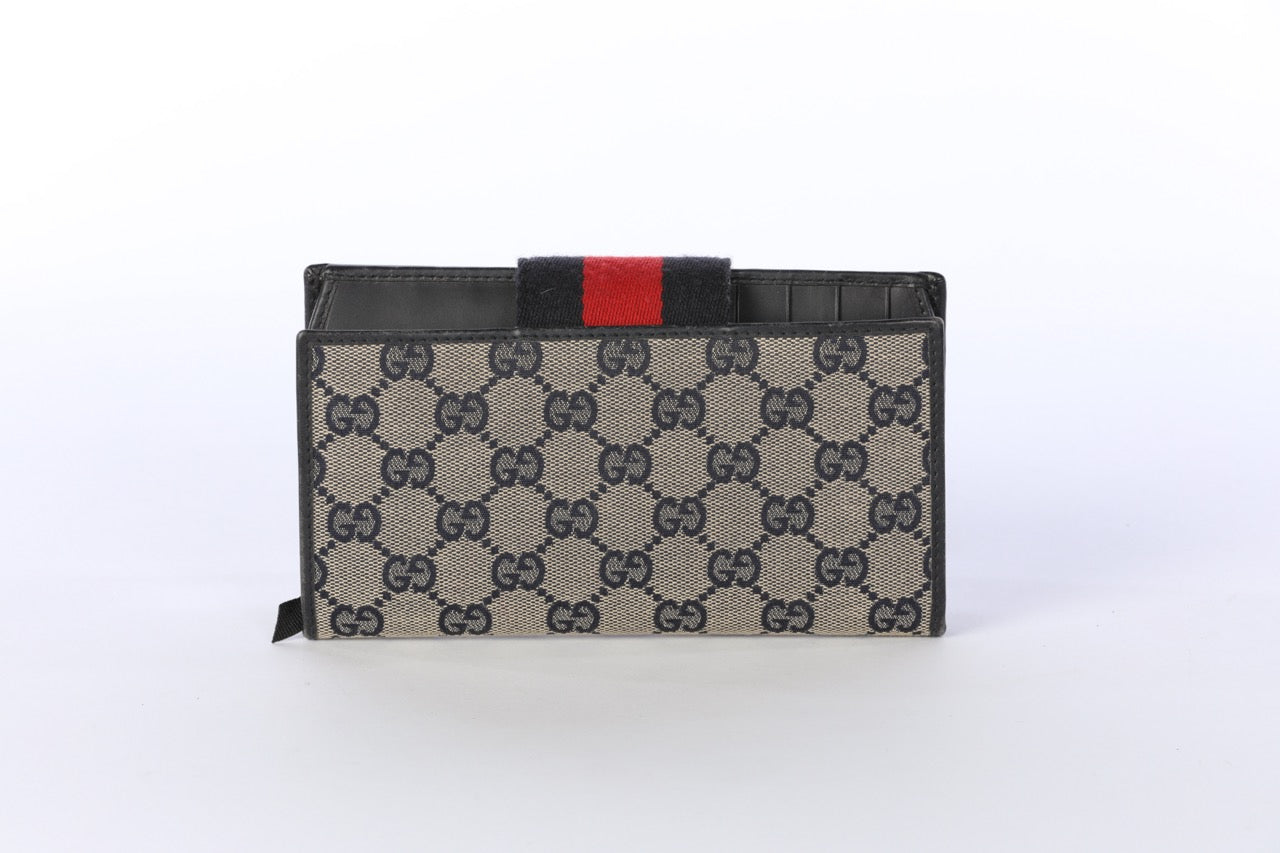 Gucci Navy & Beige GG Canvas & Leather Ladies Web Continental Wallet