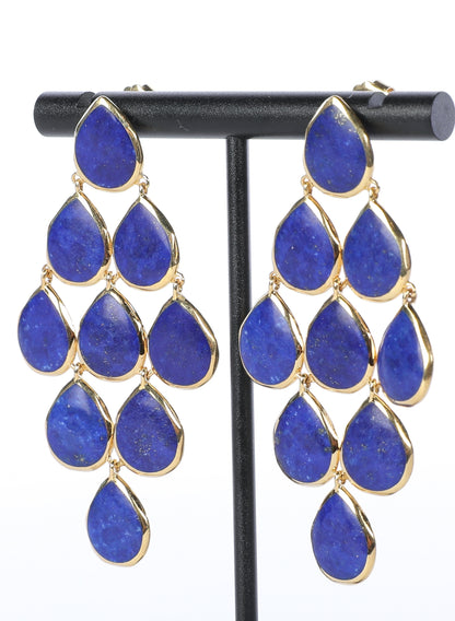 Ippolita Dark Blue Lapis and 18K Yellow Gold Cascade Statement Earrings