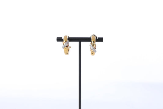 18k Rose Gold & Yellow Gold and Pave Diamond 'X' Crossover Hoop Earrings